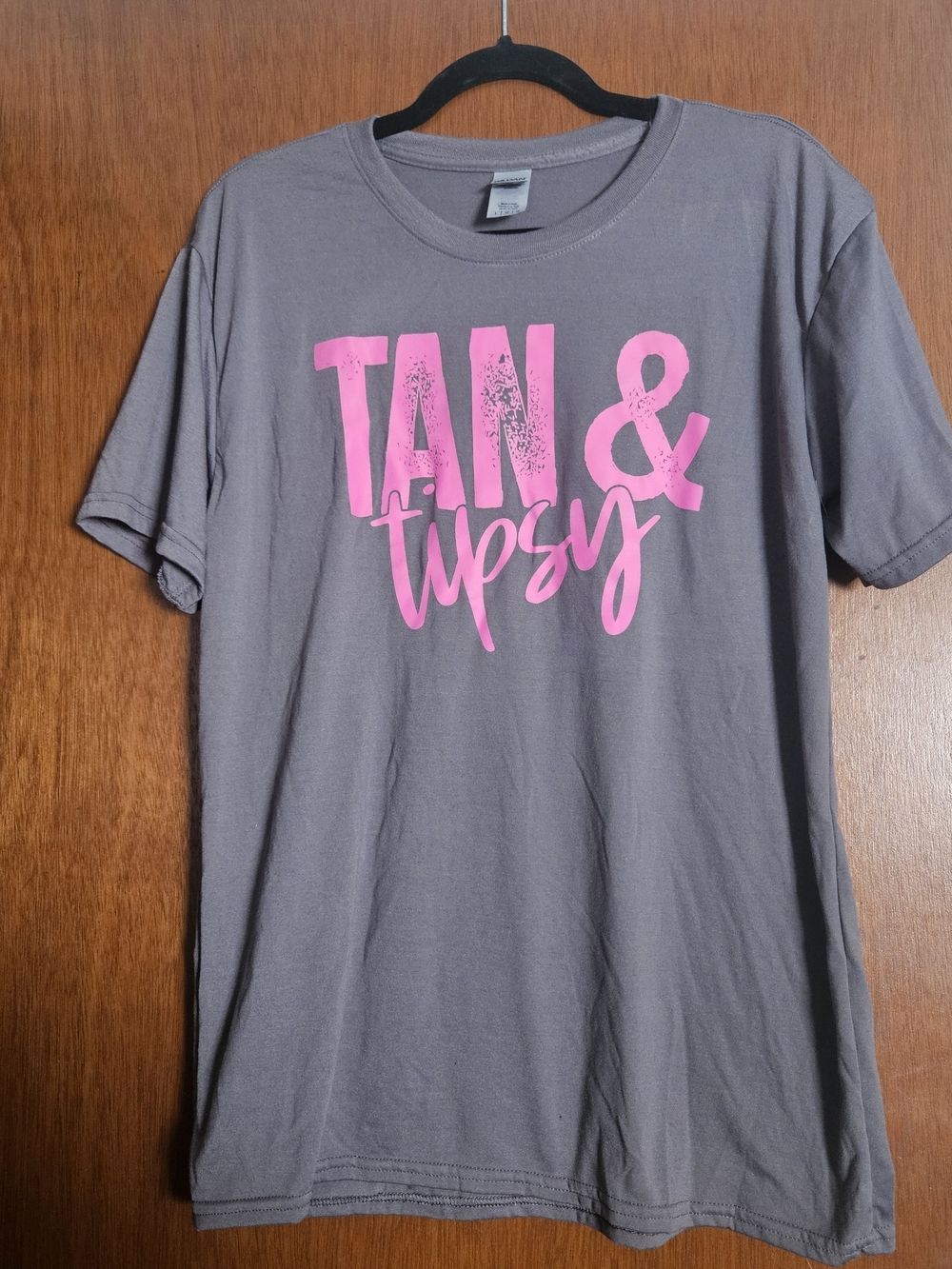 Gildan Gray Short Sleeve Tee with Pink "TAN & tipsy" Graphic